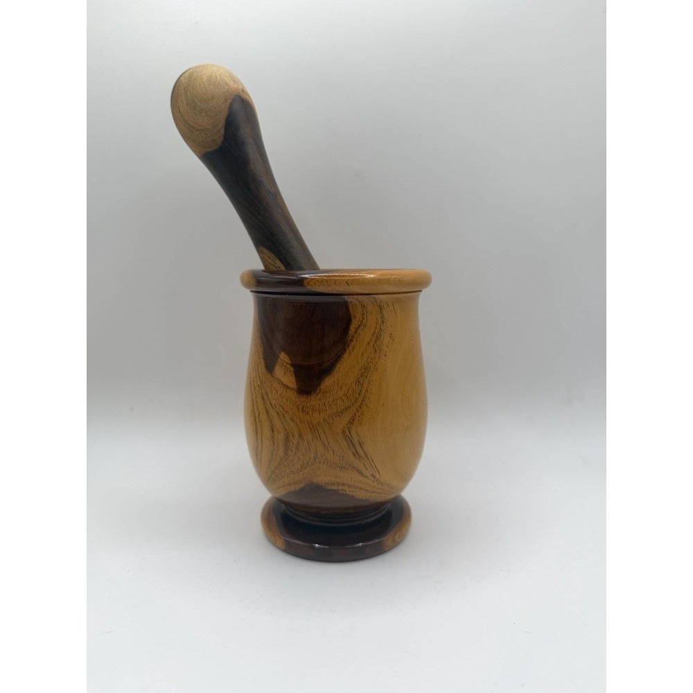 Vintage Lignum Vitae Wood Mortar & Pestle Hardwood Turned Apothecary 5"